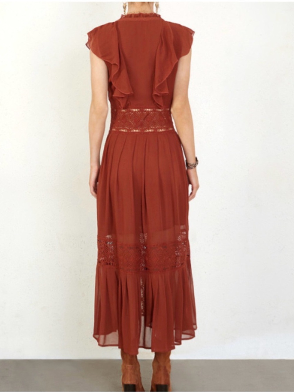 Chan Luu Boho Rust Brown Ruffle Maxi Dress - Picture 4 of 8